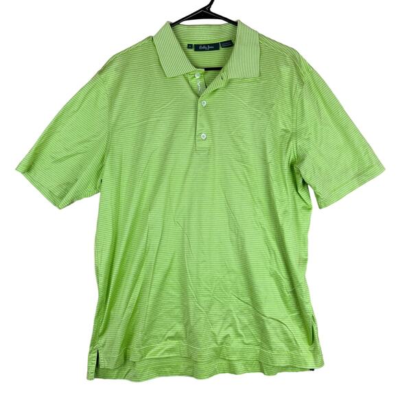 Bobby Jones Mens Shirt Bright Green Stripe Golf Polo 100% Cotton Athletic Large - Picture 1 of 11